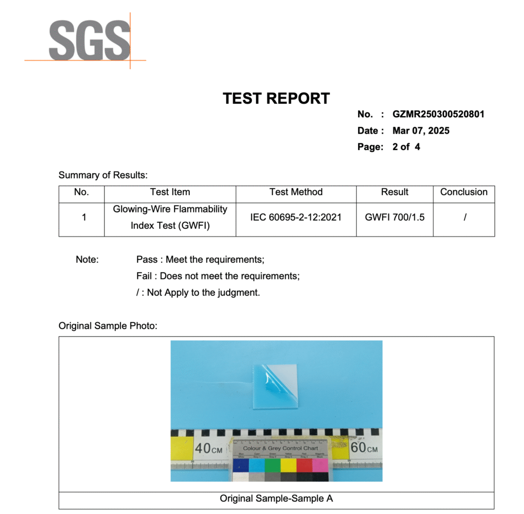 Glow-Wire Flammability Index (GWFI) test on Polystyrene (PS) 700/1.5 material