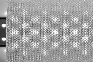 Concave hexagon prismatic sheet PMMA PS PC TPA with 90 to 94 percent light transmission illuminated by LED